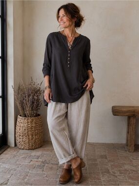 NWT Embellish Black Cotton/Linen Tunic Lagenlook Minimalist Size XL